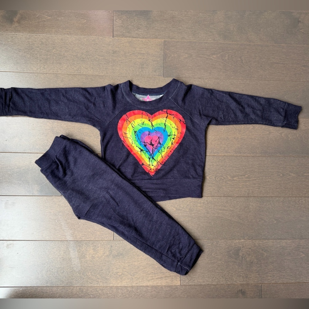 Navy Matching Set with Rainbow Heart Graphic